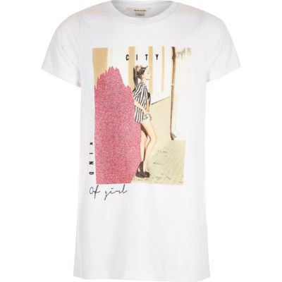 Girls cream print t-shirt